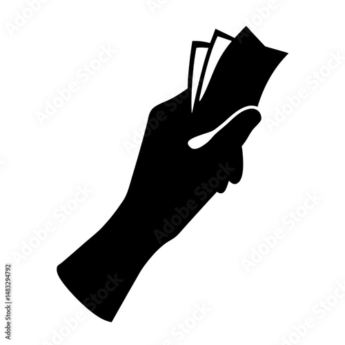 Silhouette of a hand holding papers or money tightly in its grasp