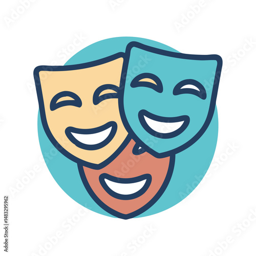 Comedy and Tragedy Masks Icon Representing Theater Arts and Dramatic Performance