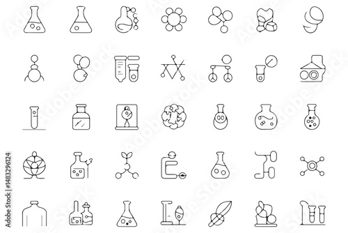Set of simple line art science laboratory icons
