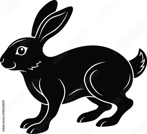 Bunny Silhouette Hopping With Cute Outline
