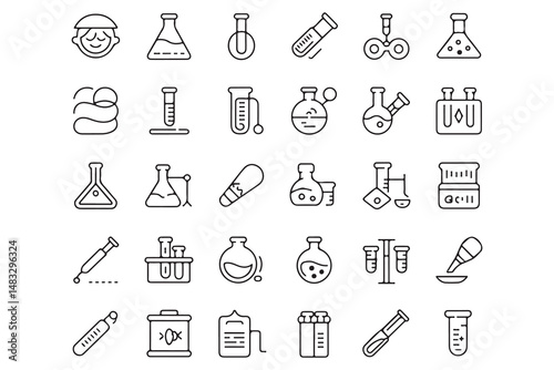 Set of simple line art science laboratory icons
