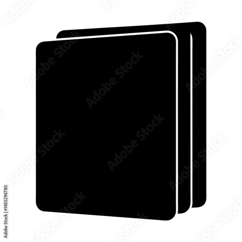 Stack of Three Black Rectangular Sheets with Rounded Corners on White