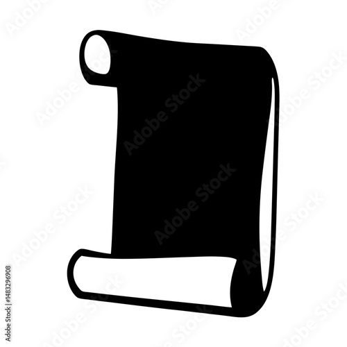 Black silhouette of an old scroll or parchment, isolated on white