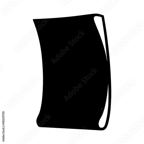 Black silhouette of a partially curled piece of paper against a white background