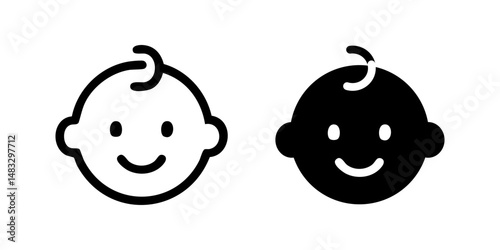 Baby icon. Smiling infant face with small curl vector illustration. Childcare and early childhood symbol. Cute and joyful expression sign. Adorable young kid pictogram.