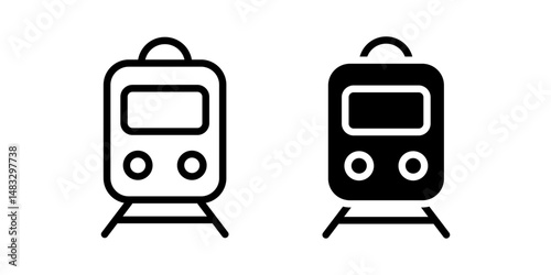 Train icon. Front view of subway or metro train on rails vector illustration. Urban public transportation symbol. Railway vehicle for commuting sign. Mass transit pictogram.