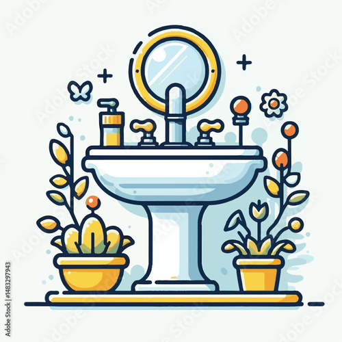 faucet, washstand, bathroom, water, sink, washbasin, tap, home, bath, hygiene, basin, domestic, wash, toilet, interior, room, plumbing, white, house, illustration, ceramic, vector, washbowl, modern, d