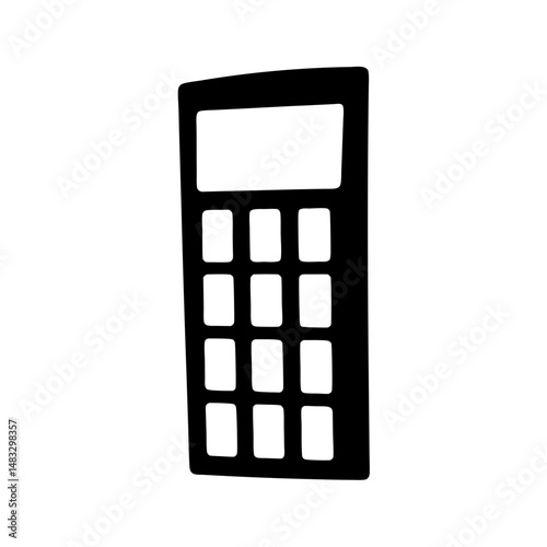 Simple black and white cartoon calculator illustration for mathematical calculations