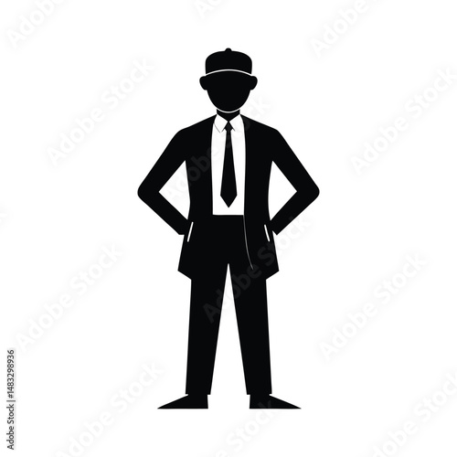 Silhouette illustration of a business professional confident in a suit and formal tie