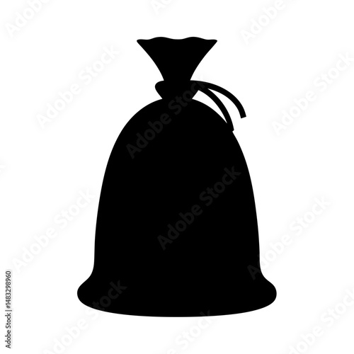 Black silhouette of a tied sack or bag filled with contents