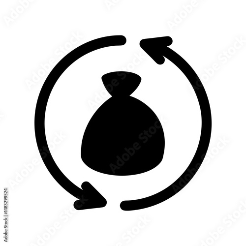 Icon of garbage bag with circular arrows indicating refuse recycling loop