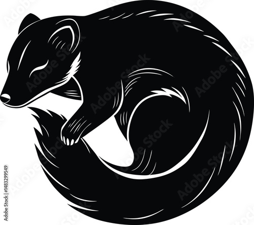 Ferret Silhouette In Curled Sleeping Pose
