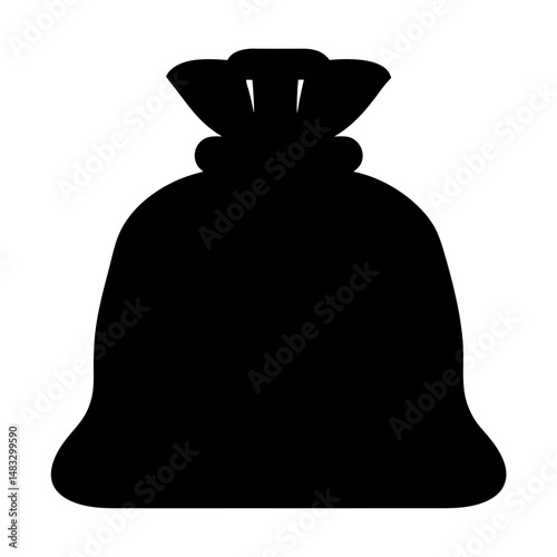 Stylized black silhouette of a sack filled with goods and treasure