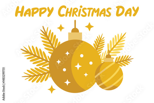 Golden Christmas Decorations with Pine Branches on Red Background – Macro Photography on White Backdrop