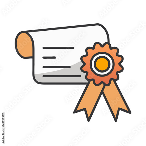 Diploma Scroll with Ribbon Icon Representing Academic Achievement and Certification