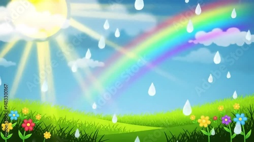 summer landscape with rainbow