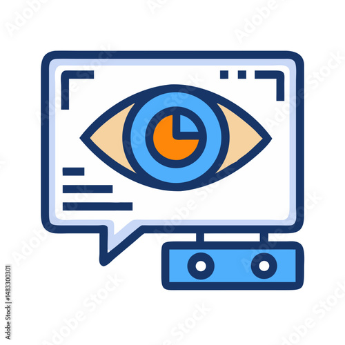 Eye Analysis with Chat Bubble on Display Symbol Representing Visual Monitoring and Feedback Communication