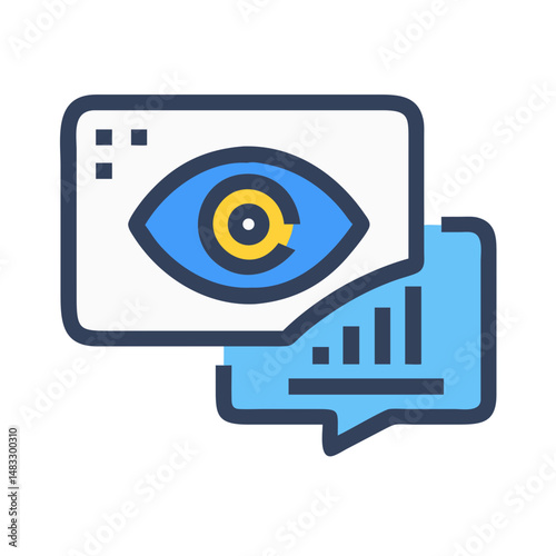 Eye Analysis with Chat Bubble on Display Symbol Representing Visual Monitoring and Feedback Communication