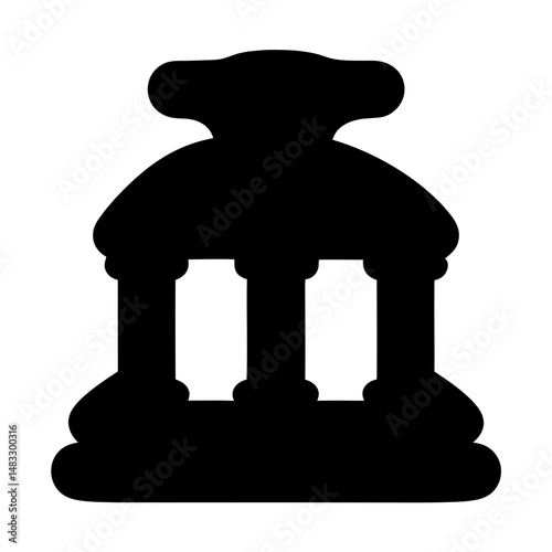 Black silhouette of a classical building with columns and a rounded roof