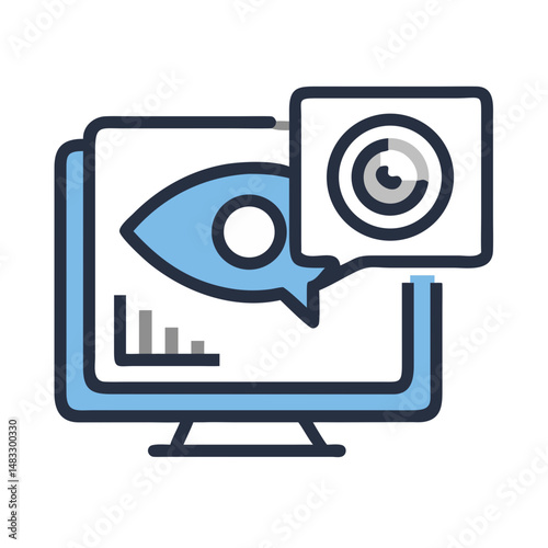 Eye Analysis with Chat Bubble on Display Symbol Representing Visual Monitoring and Feedback Communication