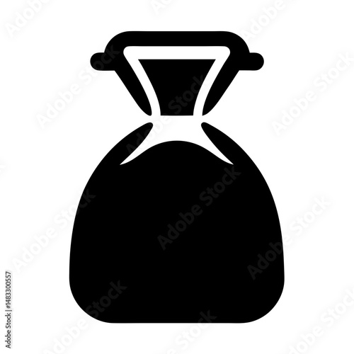 Stylized black icon depicting a tied sack or bag with cinched neck