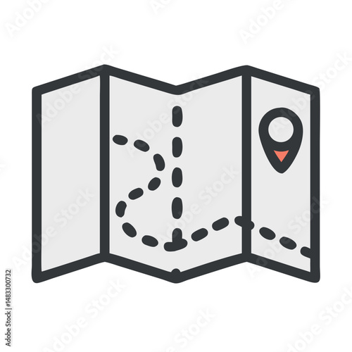 Folded Travel Map with Route Symbol Representing Navigation and Trip Planning