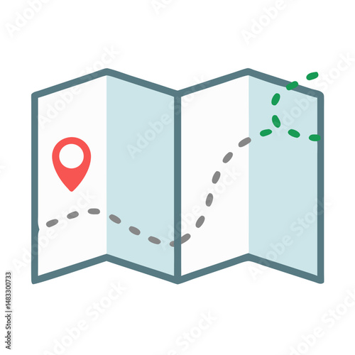 Folded Travel Map with Route Symbol Representing Navigation and Trip Planning