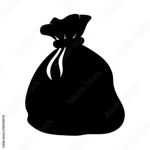 Silhouette illustration of a tied sack containing money or other valuable items