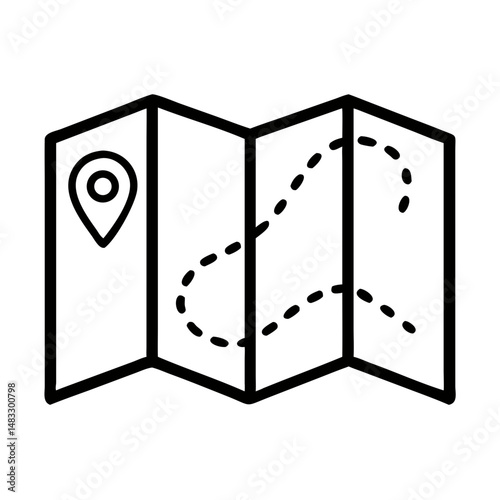 Folded Travel Map with Route Symbol Representing Navigation and Trip Planning