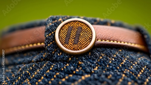 Close-Up of Embroidered Denim Jeans Button and Leather Belt Loop