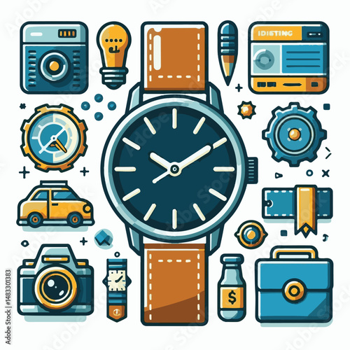 watch, time, clock, hour, isolated, design, business, hand, minute, dial, second, wristwatch, timer, background, illustration, vintage, modern, white, wrist, vector, classic, graphic, concept, closeup