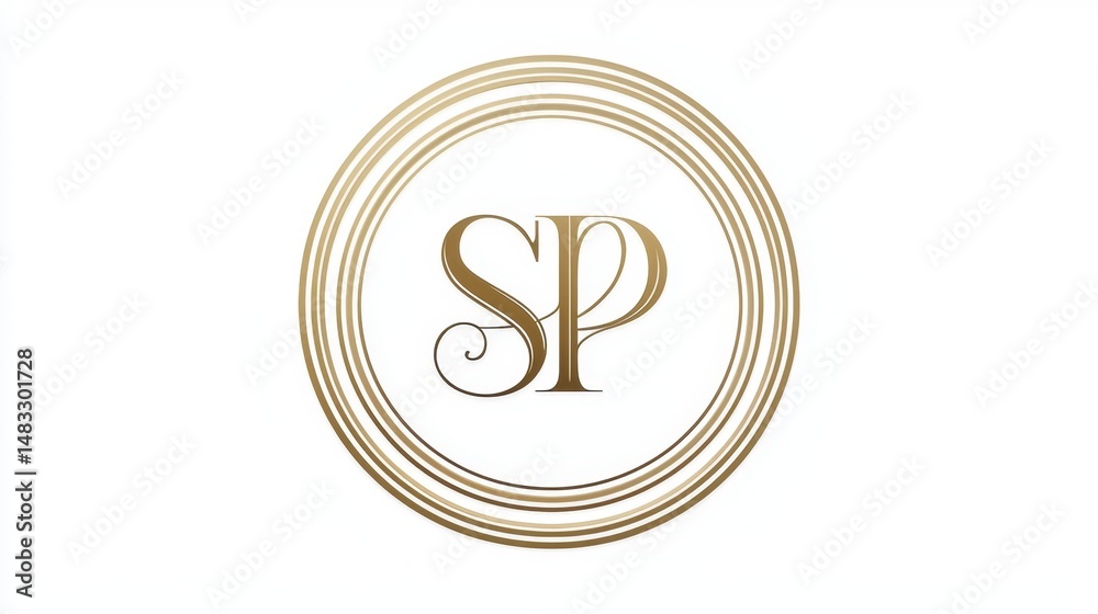 Elegant modern wedding logo: thin line S and P letters in circle frame on white background Elegant modern wedding logo: thin line S and P letters in circle frame on white background