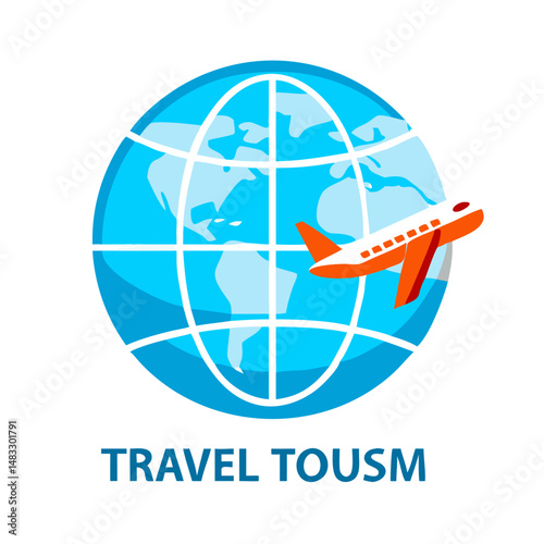 Globe with Airplane Symbol Representing Global Travel and International Flights
