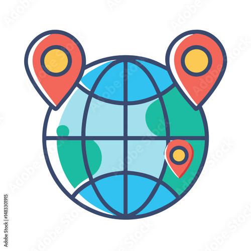 Globe with Location Pins Symbol Representing Global Positioning and Worldwide Connectivity