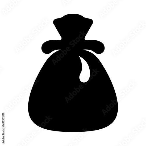 Black silhouette of a tied sack or pouch against a white background