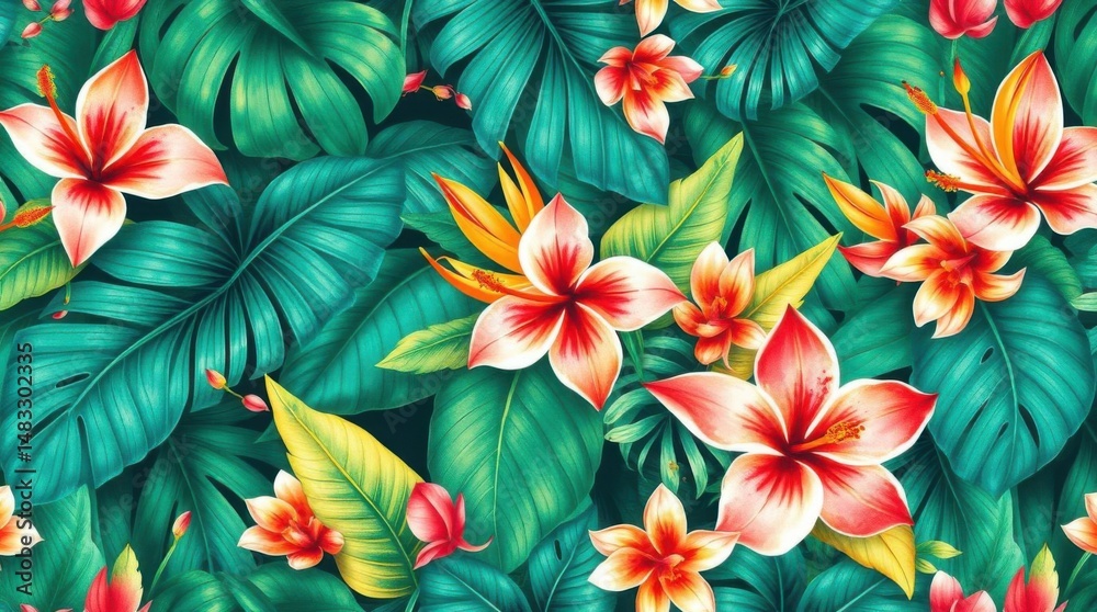 custom made wallpaper toronto digitalLush Tropical Floral Pattern Seamless Design