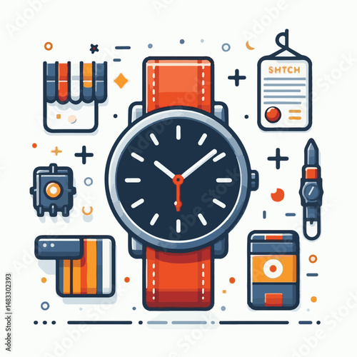 watch, time, clock, hour, isolated, design, business, hand, minute, dial, second, wristwatch, timer, background, illustration, vintage, modern, white, wrist, vector, classic, graphic, concept, closeup