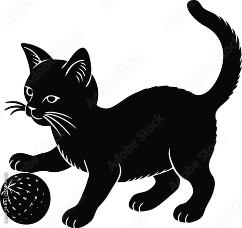 Kitten Silhouette Playing With A Ball