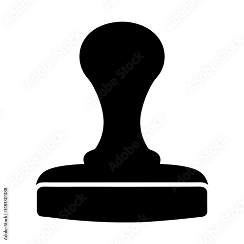 Monochrome image of a classic rubber stamp with rounded handle and base
