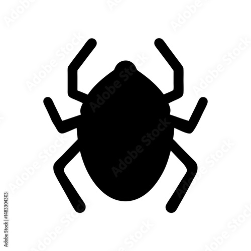 Stylized graphic of a black bug icon with thick simple lines