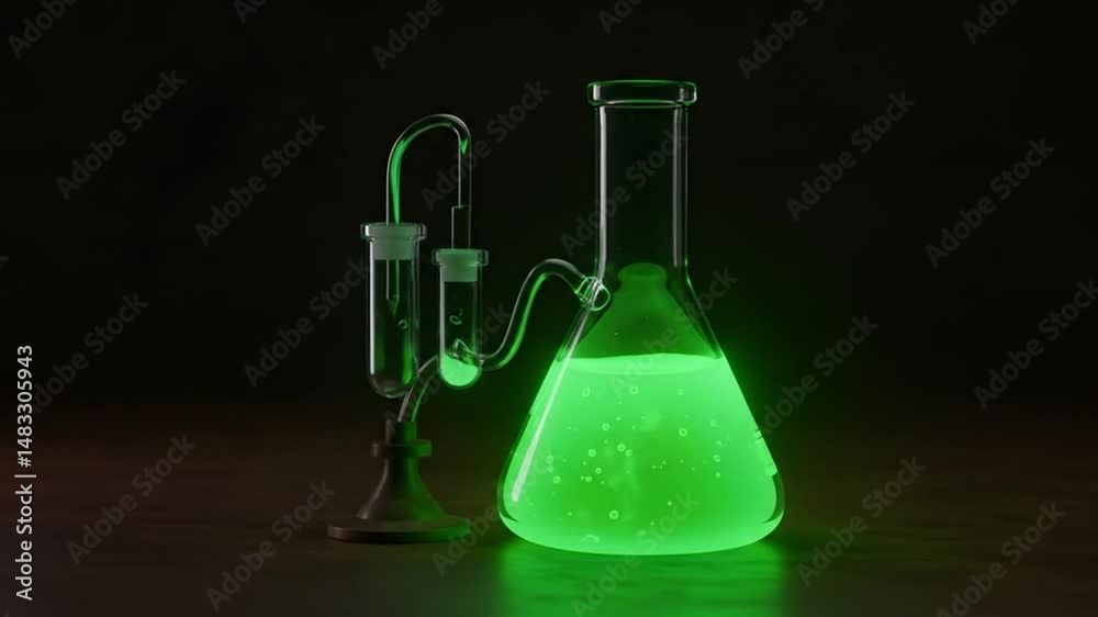 Glowing green laboratory flask