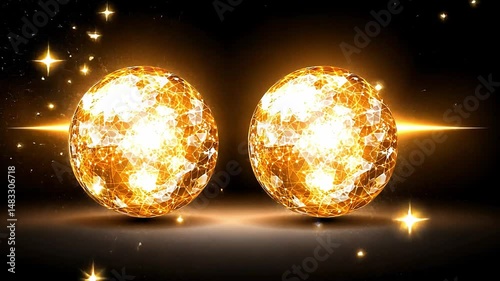 Glowing Abstract Sphere with Bright Energy Burst on Dark Background and Sparkling Effect