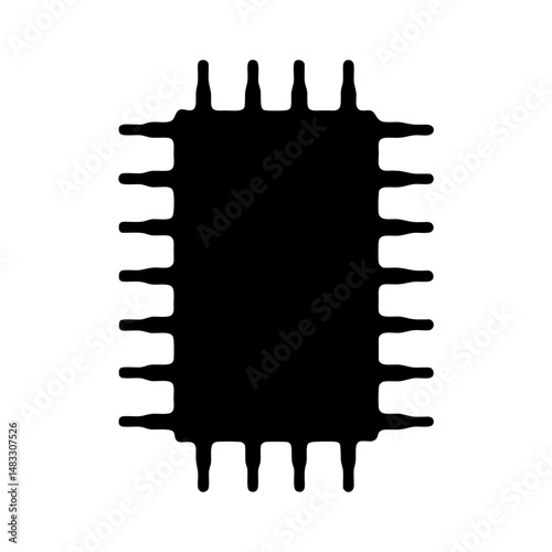 Silhouette of a heat sink component on white background with cooling fins