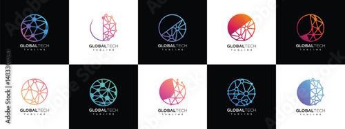 Global circle technology logo design vector concept collection. Global technology logo symbol icon. Technology logo