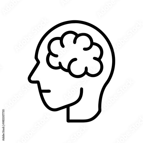 Outline of human head with brain illustration in minimal style  