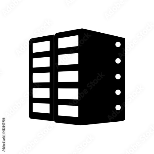 Black silhouette of two connected computer servers with multiple drive bays