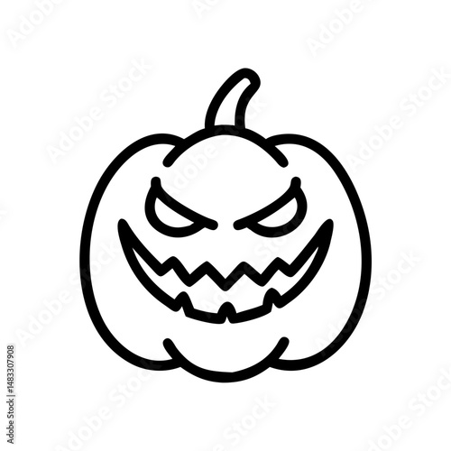 Evil pumpkin with menacing expression in line art style  