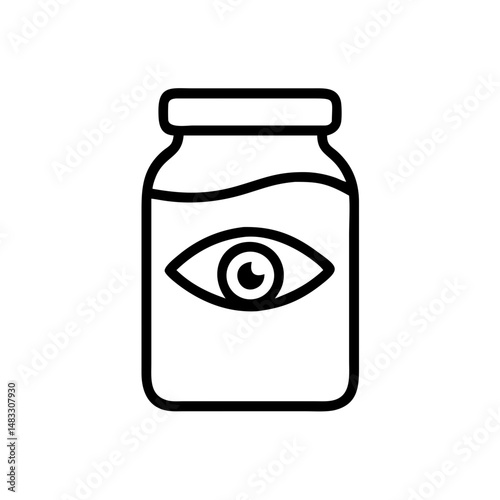 Eye in a jar illustration in minimal style with black outline  