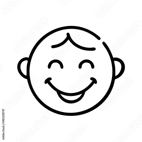 Simple line illustration of happy face with smiling expression  