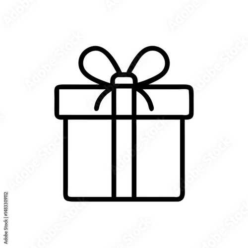 Line art of a wrapped gift box with a ribbon  